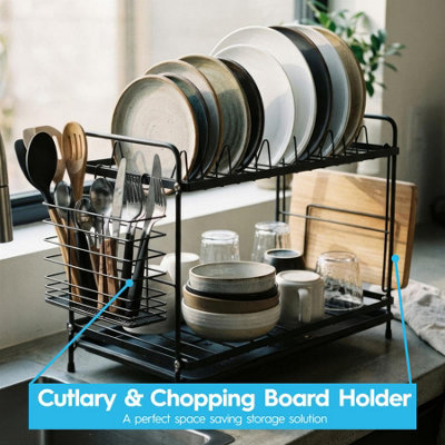 Harbour Housewares Metal Kitchen Dish Drainer Rack 2-Tier Cutlery ...