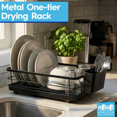 Harbour Housewares Metal Kitchen Dish Drainer Rack Cutlery Holder Bowl ...