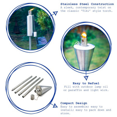 Harbour Housewares - Metal Round Garden Fire Torches - 146cm - Silver - Pack of 2