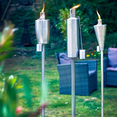 Harbour Housewares - Metal Round Garden Fire Torches - 146cm - Silver - Pack of 2 - 4