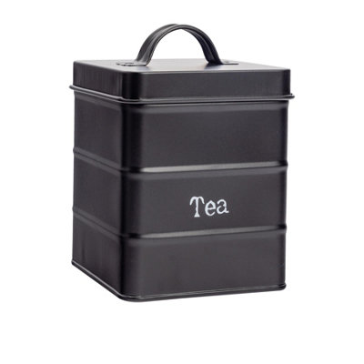Harbour Housewares Metal Tea Storage Canister - Black - 1x Vintage ...