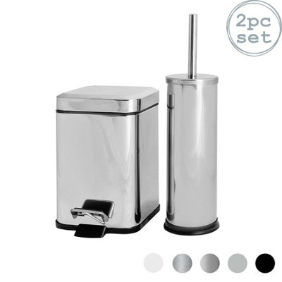 Harbour Housewares - Mismatched Toilet Brush & Bin Set - Chrome