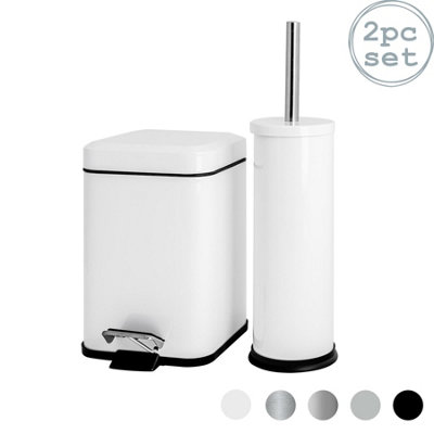 Harbour Housewares - Mismatched Toilet Brush & Bin Set - White