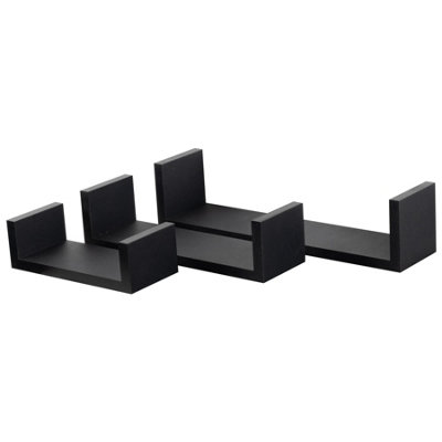 Harbour Housewares Modern U Shaped Floating Wall Shelves - 42cm - Black - Pack of 3