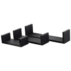 Harbour Housewares - Modern U Shaped Floating Wall Shelves - 42cm - Black - Pack of 3