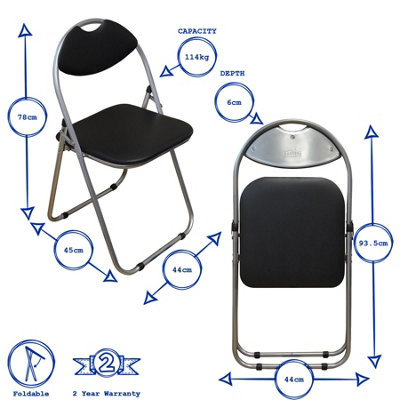Harbour Housewares - Padded Folding Chairs - 44cm - Black/Silver - Pack of 6 - 3