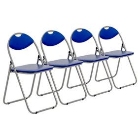 Harbour Housewares - Padded Folding Chairs - Blue/Silver - Pack of 4