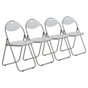 Harbour Housewares - Padded Folding Chairs - White/Silver - Pack of 4