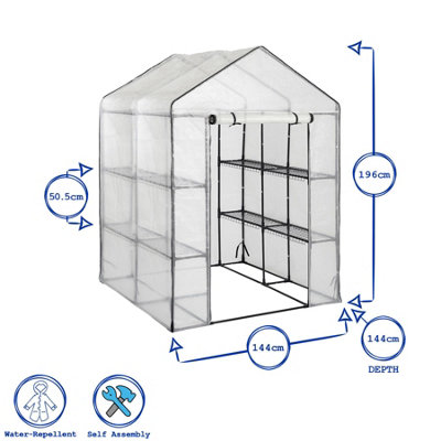 Harbour Housewares Plastic 4 Tier Walk-In Greenhouse - 5ft x 7ft - White - 3