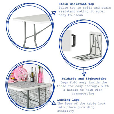 Harbour Housewares - Rectangle Folding Trestle Table - 180cm - White