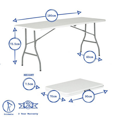 Harbour Housewares - Rectangle Folding Trestle Table - 180cm - White - 3