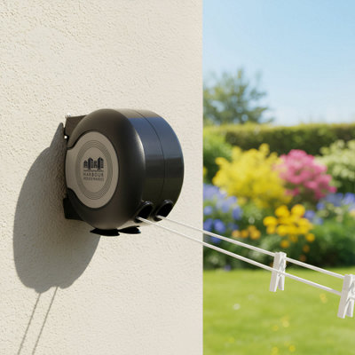 Harbour Housewares Retractable Dual Cord Washing Line - 2 x 15m - Black ...