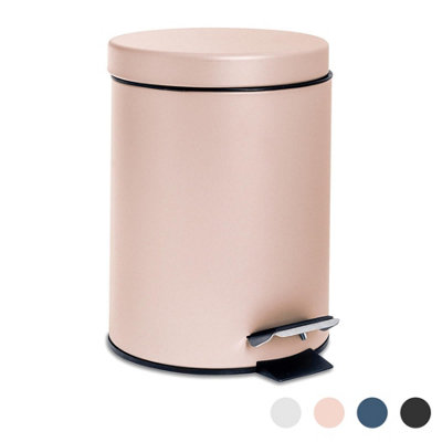 Harbour Housewares Round Bathroom Pedal Bin - 3 Litre - Matt Pink