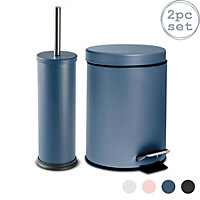 Harbour Housewares - Round Bathroom Pedal Bin and Brush - 3 Litre - Matte Blue
