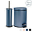 Harbour Housewares - Round Bathroom Pedal Bin and Brush - 3 Litre - Matte Blue