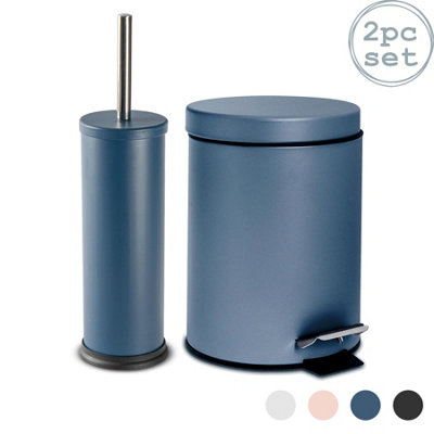 Harbour Housewares - Round Bathroom Pedal Bin and Brush - 3 Litre - Matte Blue