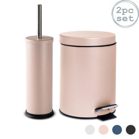 Harbour Housewares - Round Bathroom Pedal Bin and Brush - 3 Litre - Matte Pink