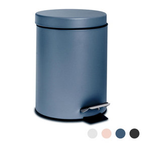 Harbour Housewares Round Bathroom Pedal Bin - Stainless Steel Waste Basket Removable Inner Bucket - 3 Litre - Matt Blue