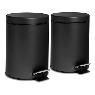 Harbour Housewares - Round Bathroom Pedal Bins - 3 Litre - Matt Black - Pack of 2