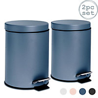 Harbour Housewares - Round Bathroom Pedal Bins - 3 Litre - Matt Blue - Pack of 2