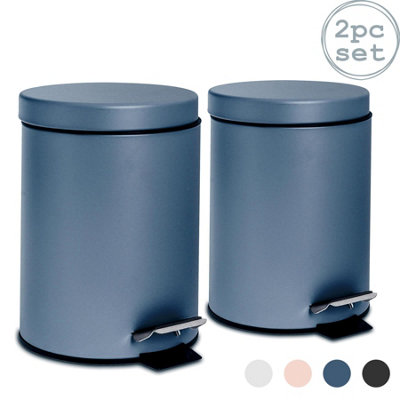 Harbour Housewares - Round Bathroom Pedal Bins - 3 Litre - Matt Blue - Pack of 2