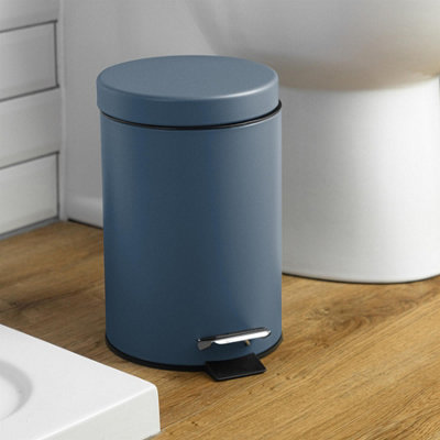 Harbour Housewares - Round Bathroom Pedal Bins - 3 Litre - Matt Blue - Pack of 2 - 6