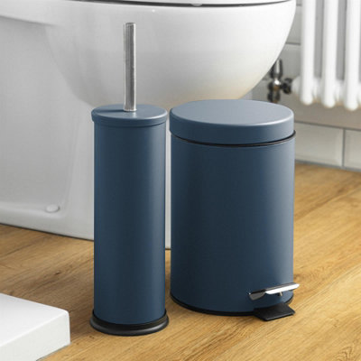 Harbour Housewares - Round Bathroom Pedal Bins - 3 Litre - Matt Blue - Pack of 2 - 7
