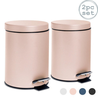 Harbour Housewares - Round Bathroom Pedal Bins - 3 Litre - Matt Pink - Pack of 2