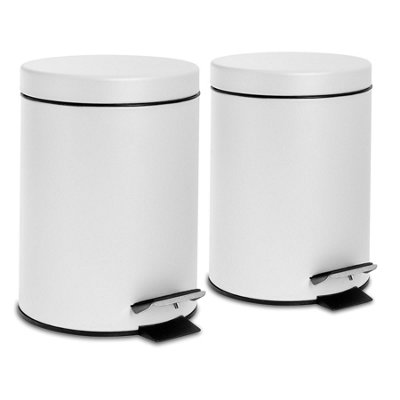 Harbour Housewares - Round Bathroom Pedal Bins - 3 Litre - Matt White - Pack of 2