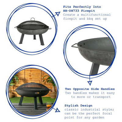 Harbour Housewares - Round Fire Pit BBQ Grill - 72.5cm - Grey