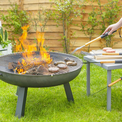 Harbour Housewares - Round Fire Pit BBQ Grill - 72.5cm - Grey