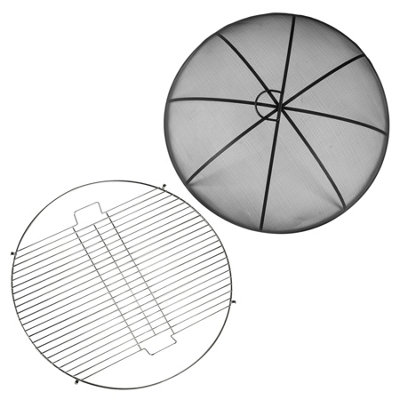 Harbour Housewares - Round Fire Pit Grill & Spark Guard Set - 72.5cm - Grey