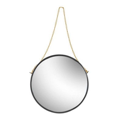 Harbour Housewares Round Framed Wall Mirror Gold Chain 40cm Black