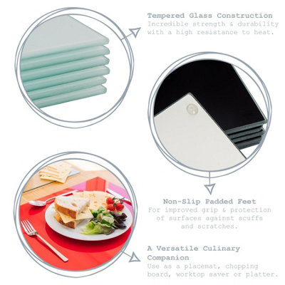 Harbour Housewares - Round Glass Placemats & Coasters Set - 30cm - Black - 12pc
