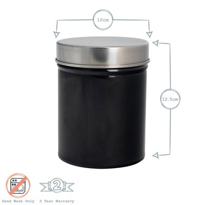 Harbour Housewares - Round Metal Kitchen Canisters Set - Black - 4pc