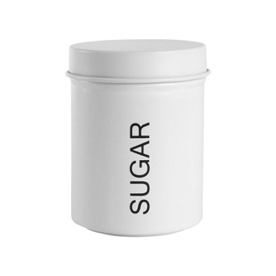 Harbour Housewares Round Metal Kitchen Sugar Canister Home Storage   Harbour Housewares Round Metal Kitchen Sugar Canister Home Storage Organisation Jar 10cm Matt White~5055512172573 01c MP