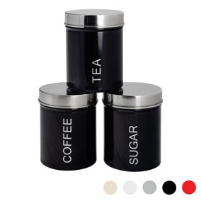 Harbour Housewares - Round Metal Kitchen Tea Coffee Sugar Canisters - Black