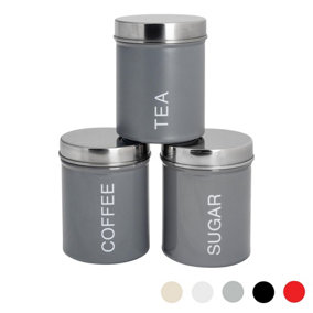 Harbour Housewares - Round Metal Kitchen Tea Coffee Sugar Canisters - Grey