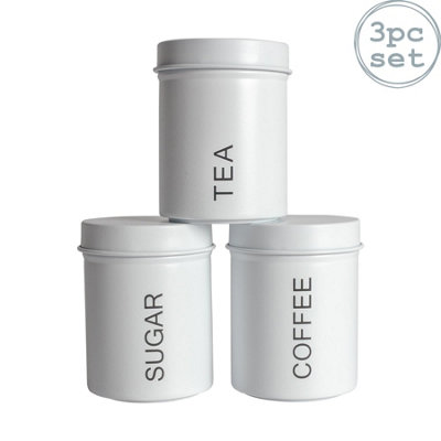 Harbour Housewares - Round Metal Kitchen Tea Coffee Sugar Canisters - Matt White