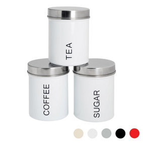 Harbour Housewares - Round Metal Kitchen Tea Coffee Sugar Canisters - White