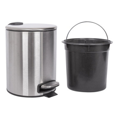 Harbour Housewares Round Stainless Steel Pedal Bin - 5L - Brushed