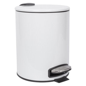 Harbour Housewares Round Stainless Steel Pedal Bin - 5L - White
