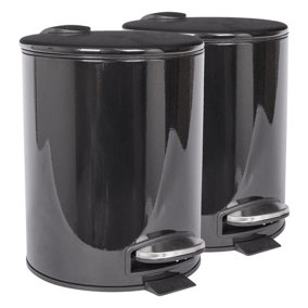 Harbour Housewares Round Stainless Steel Pedal Bins - 5L - Black - Pack of 2