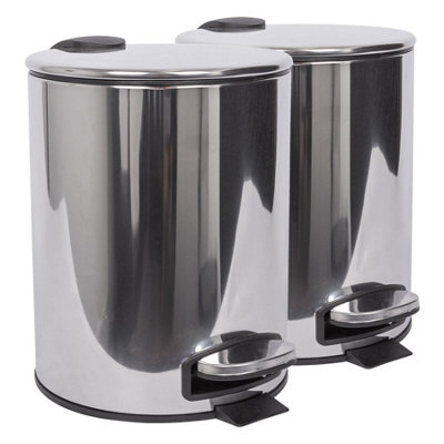 Harbour Housewares Round Stainless Steel Pedal Bins 5L Chrome Pack of 2 DIY at B&Q