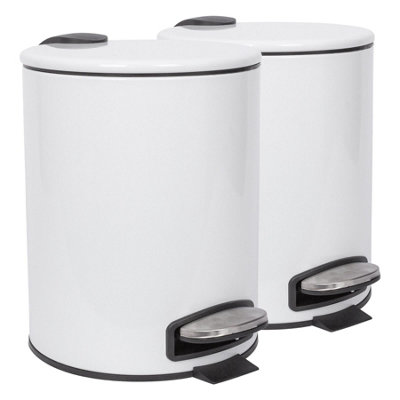 Harbour Housewares Round Stainless Steel Pedal Bins 5L White Pack of 2 DIY at B&Q