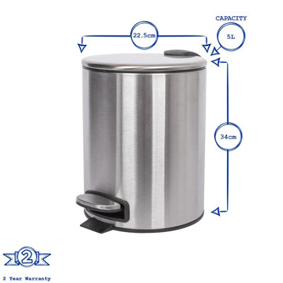 Harbour Housewares Round Stainless Steel Pedal Bins - 5L - White - Pack of 2 - 3
