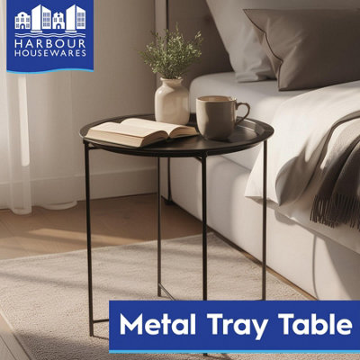 Harbour Housewares Round Steel Tray Table - Matt White