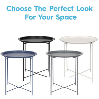 Harbour Housewares Round Steel Tray Table - Matt White