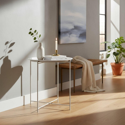 Harbour Housewares Round Steel Tray Table - Matt White