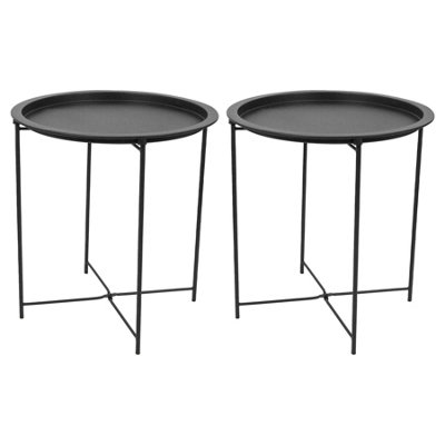 Harbour Housewares Round Steel Tray Tables - Matt Black - Pack of 2